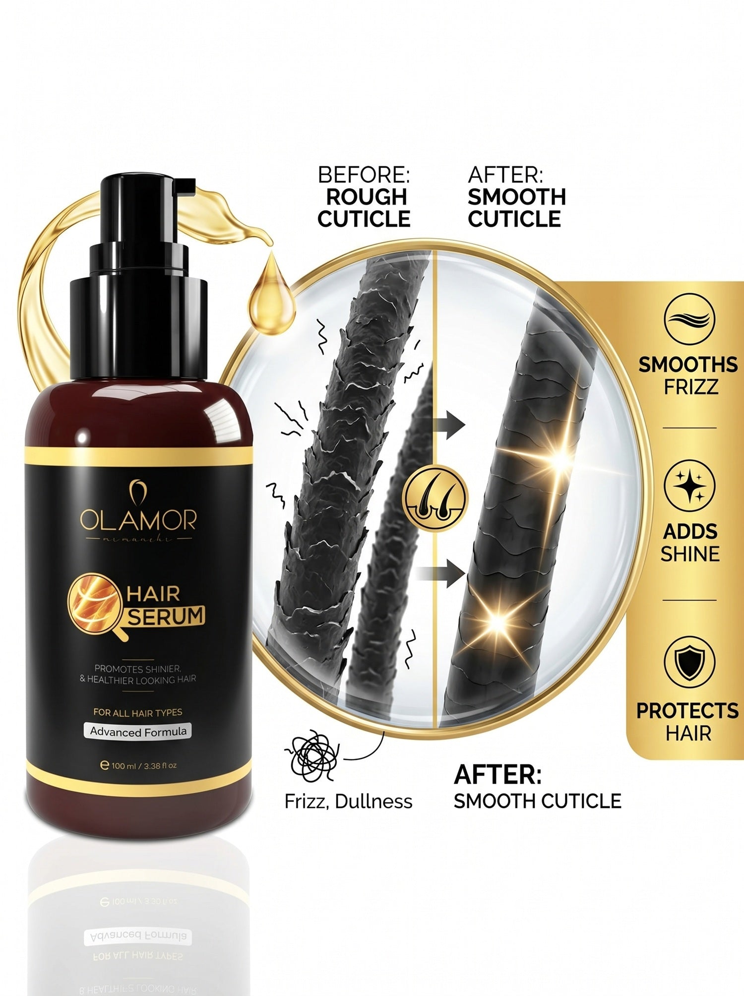 OLAMOR Hair Serum 100ml + Éclat Face Gel 120g + Vitamin C Face Serum 30ml | Hair &amp; Skincare Trio