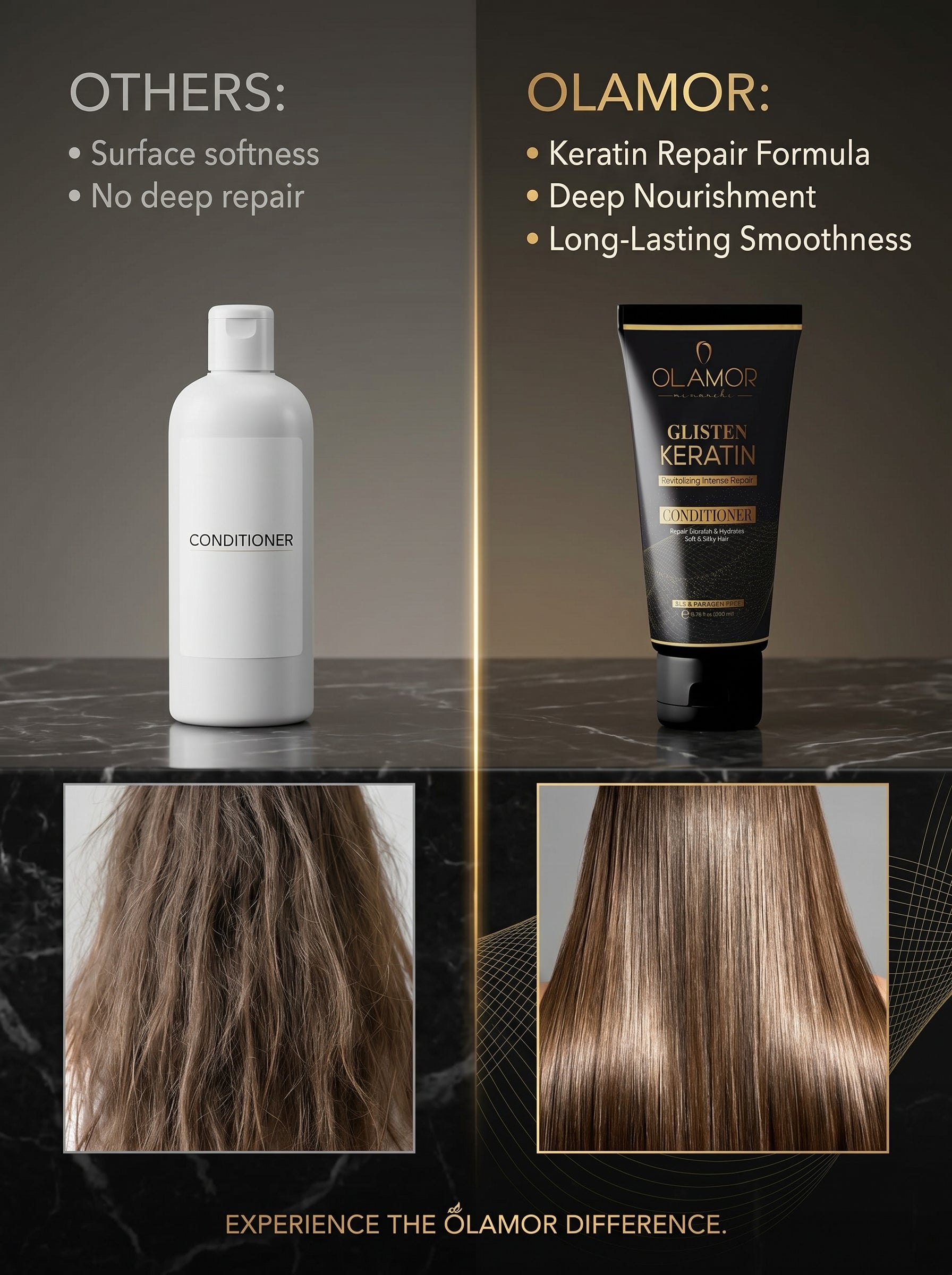 OLAMOR Glisten Keratin Conditioner 200ml | Intense Hair Damage Repair &amp; Deep Nourishment | Smooth, Frizz Control &amp; Shine