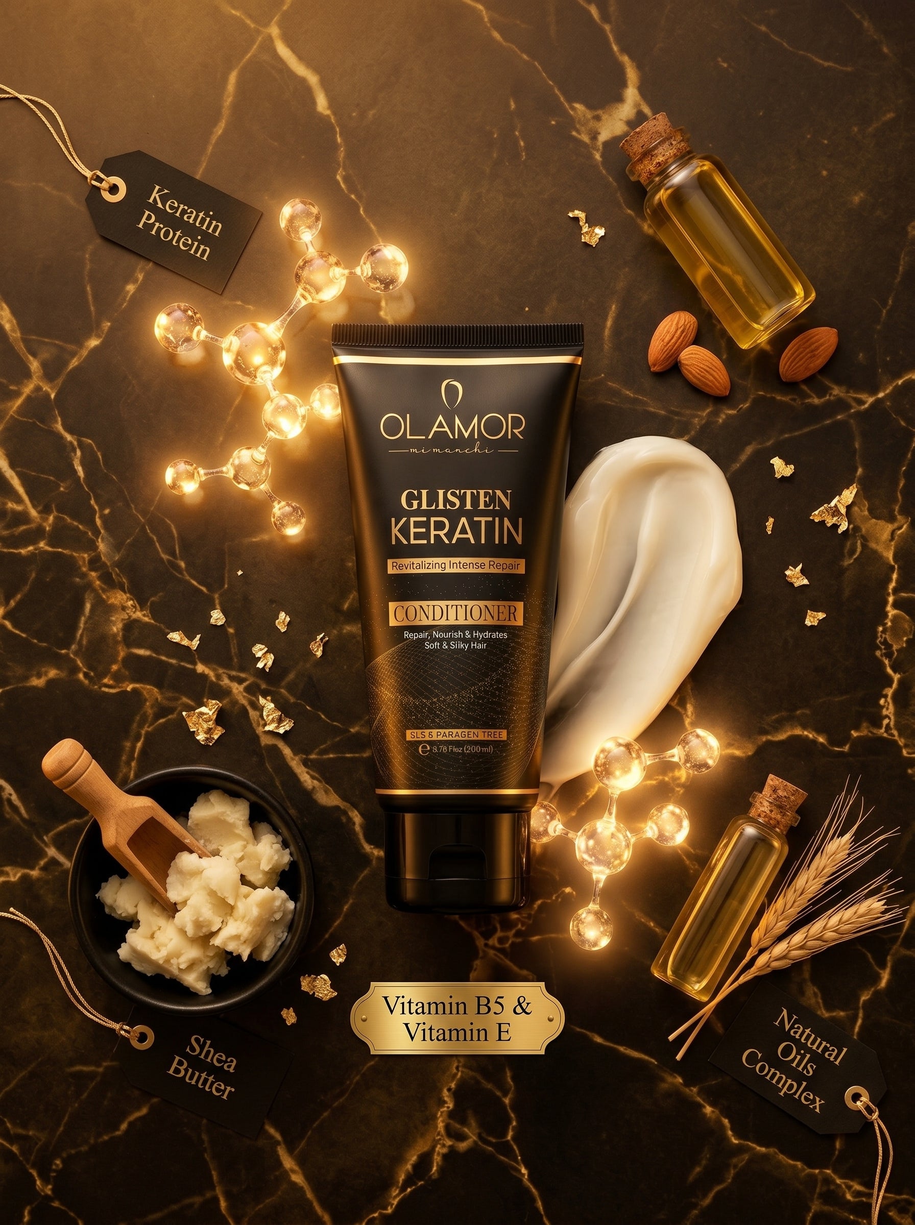 OLAMOR Glisten Keratin Conditioner 200ml | Intense Hair Damage Repair &amp; Deep Nourishment | Smooth, Frizz Control &amp; Shine