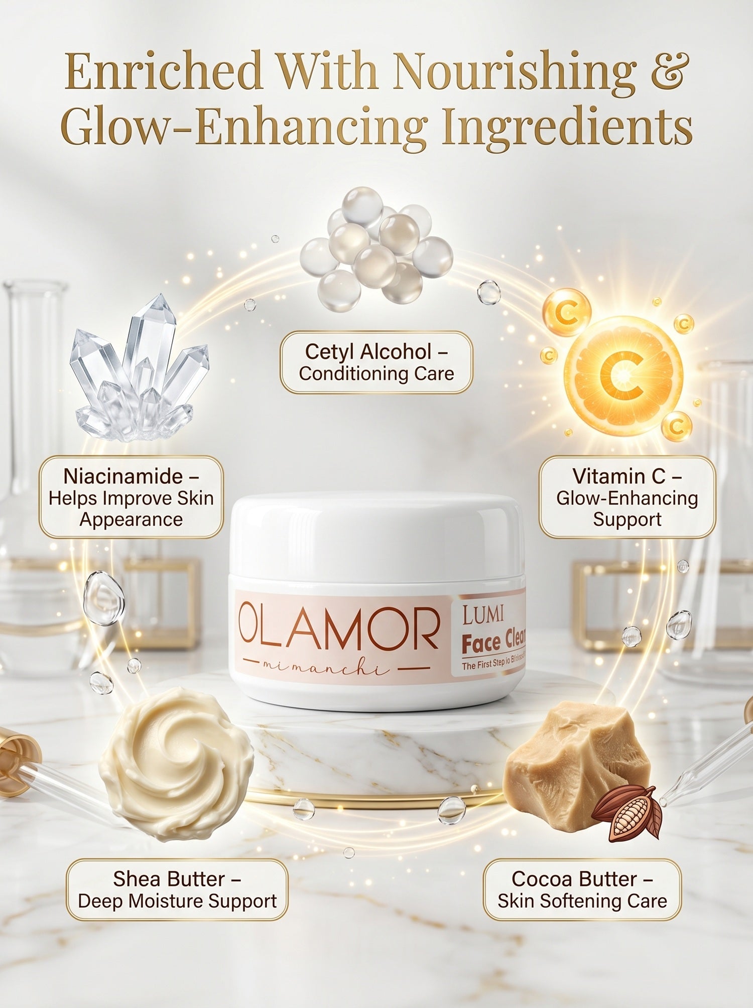 OLAMOR Lumi Facial Cleanser with Cocoa Butter | Soft &amp; Refreshed Skin | 100g