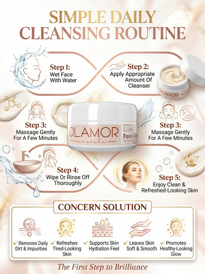 OLAMOR Lumi Facial Cleanser with Cocoa Butter | Soft &amp; Refreshed Skin | 100g
