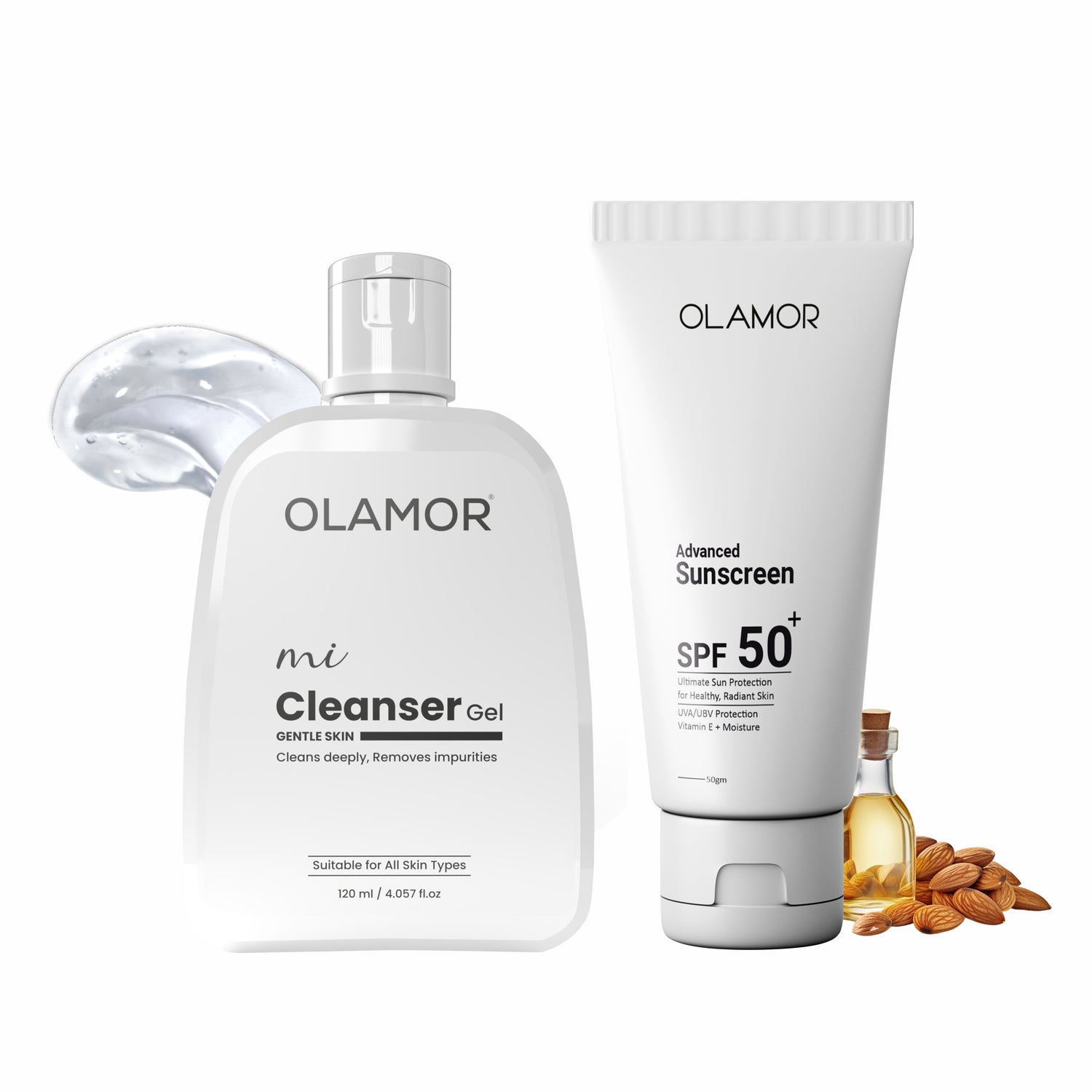 OLAMOR Sun Protection &amp; Cleansing Combo | SPF 50+ Sunscreen 500g + MI Cleanser Gel 120ml for Protected, Clean &amp; Healthy Skin
