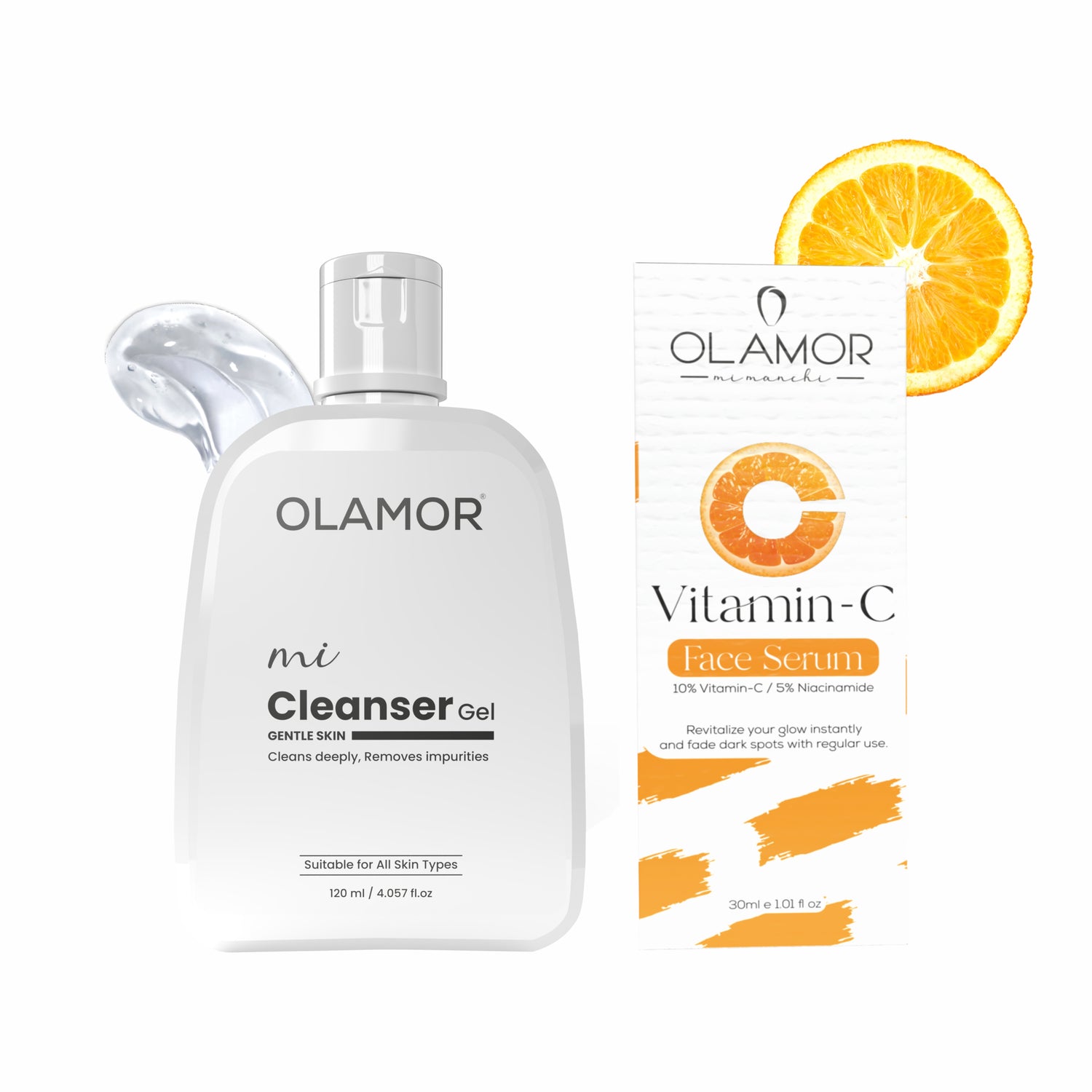 OLAMOR Brightening Skincare Combo | MI Cleanser Gel 120ml + Vitamin C Face Serum 30ml for Glowing, Even &amp; Radiant Skin