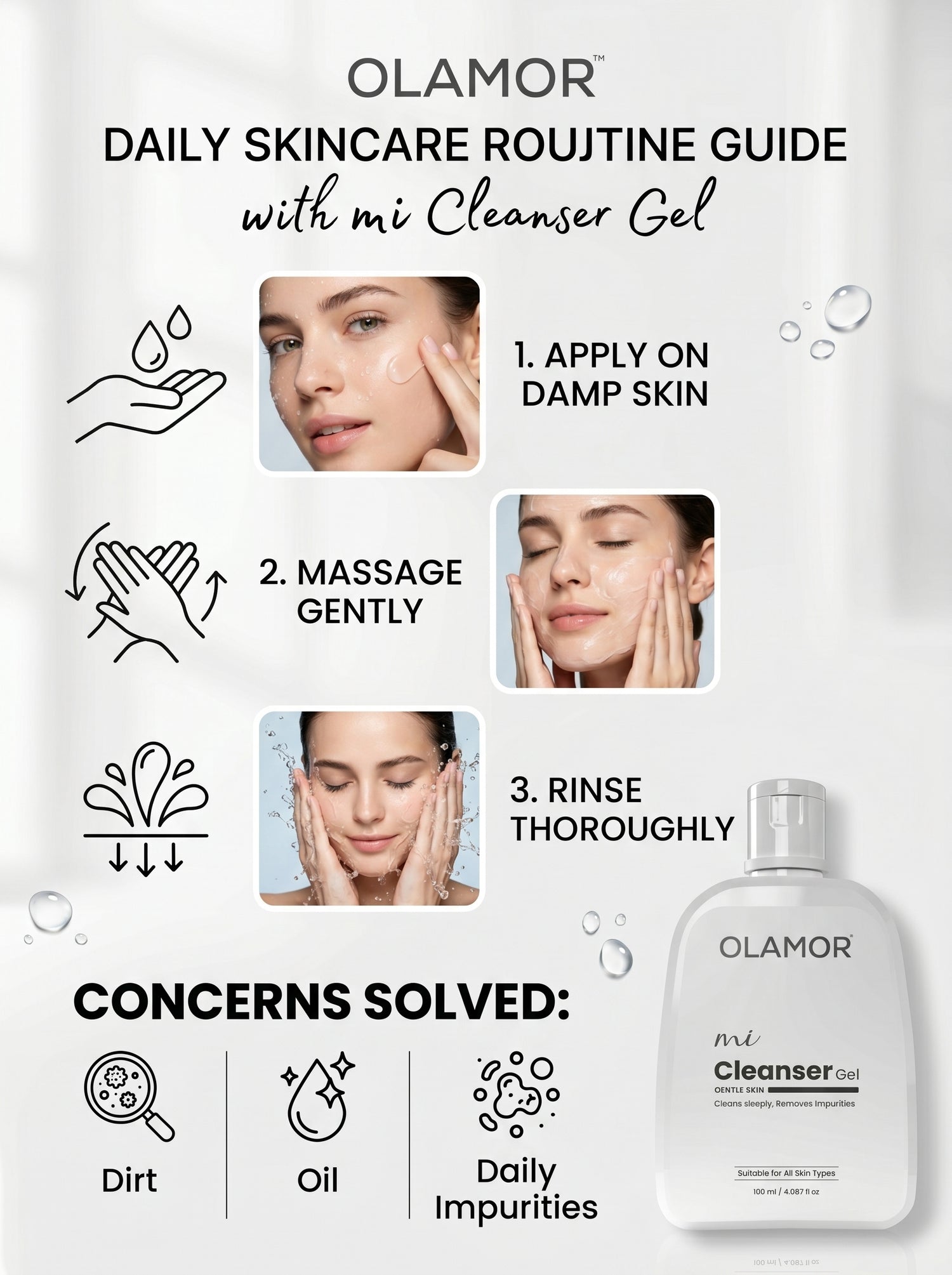OLAMOR Brightening Skincare Combo | MI Cleanser Gel 120ml + Vitamin C Face Serum 30ml for Glowing, Even &amp; Radiant Skin