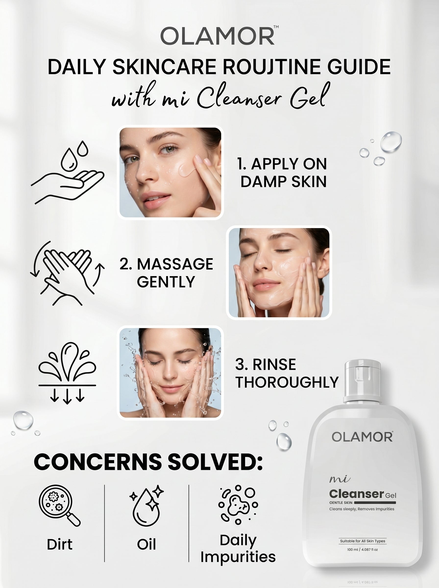 OLAMOR Brightening Skincare Combo | MI Cleanser Gel 120ml + Vitamin C Face Serum 30ml for Glowing, Even &amp; Radiant Skin