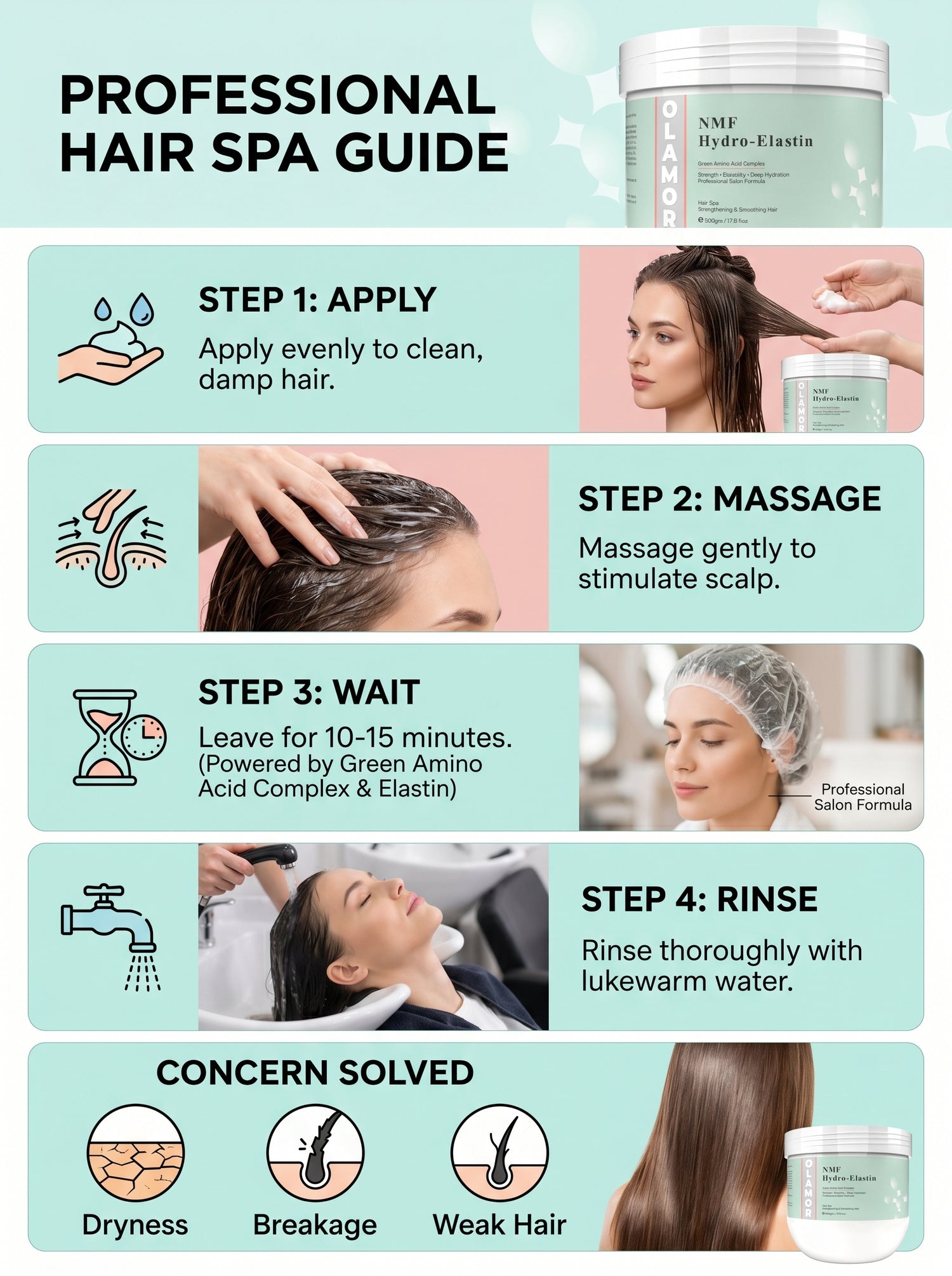 OLAMOR NMF Hydro- Elastin hair spa Strengthening &amp; Smoothing Hair 500GM