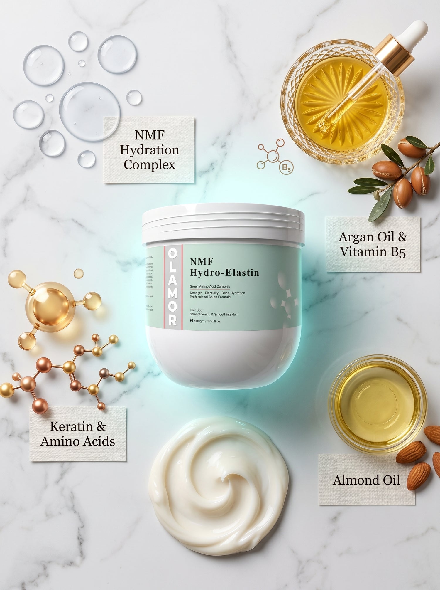 OLAMOR NMF Hydro- Elastin hair spa Strengthening &amp; Smoothing Hair 500GM
