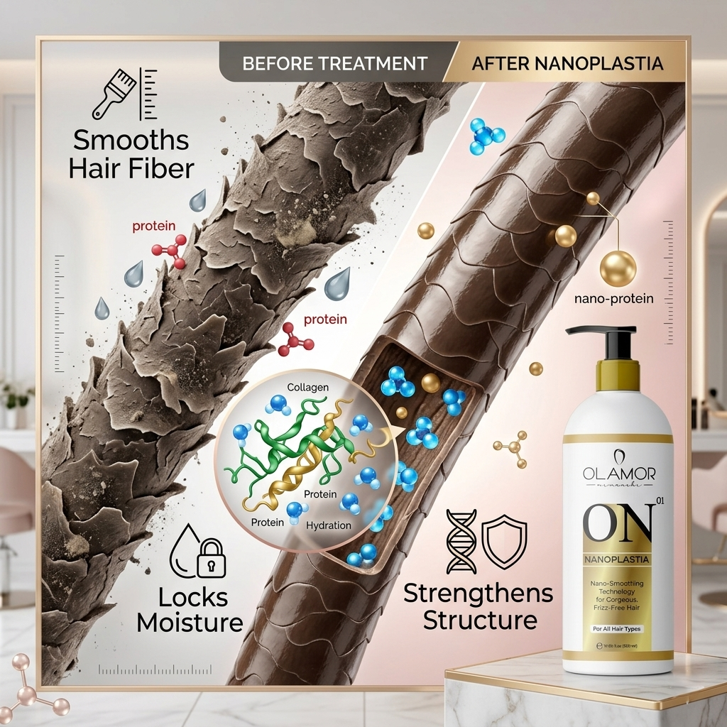 OLAMOR Nanoplastia Hair Treatment | Nano-Smoothing Technology for Frizz-Free, Smooth &amp; Shiny Hair | Professional Hair Repair Solution 500ML