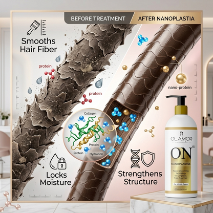 OLAMOR Nanoplastia Hair Treatment | Nano-Smoothing Technology for Frizz-Free, Smooth &amp; Shiny Hair | Professional Hair Repair Solution 500ML