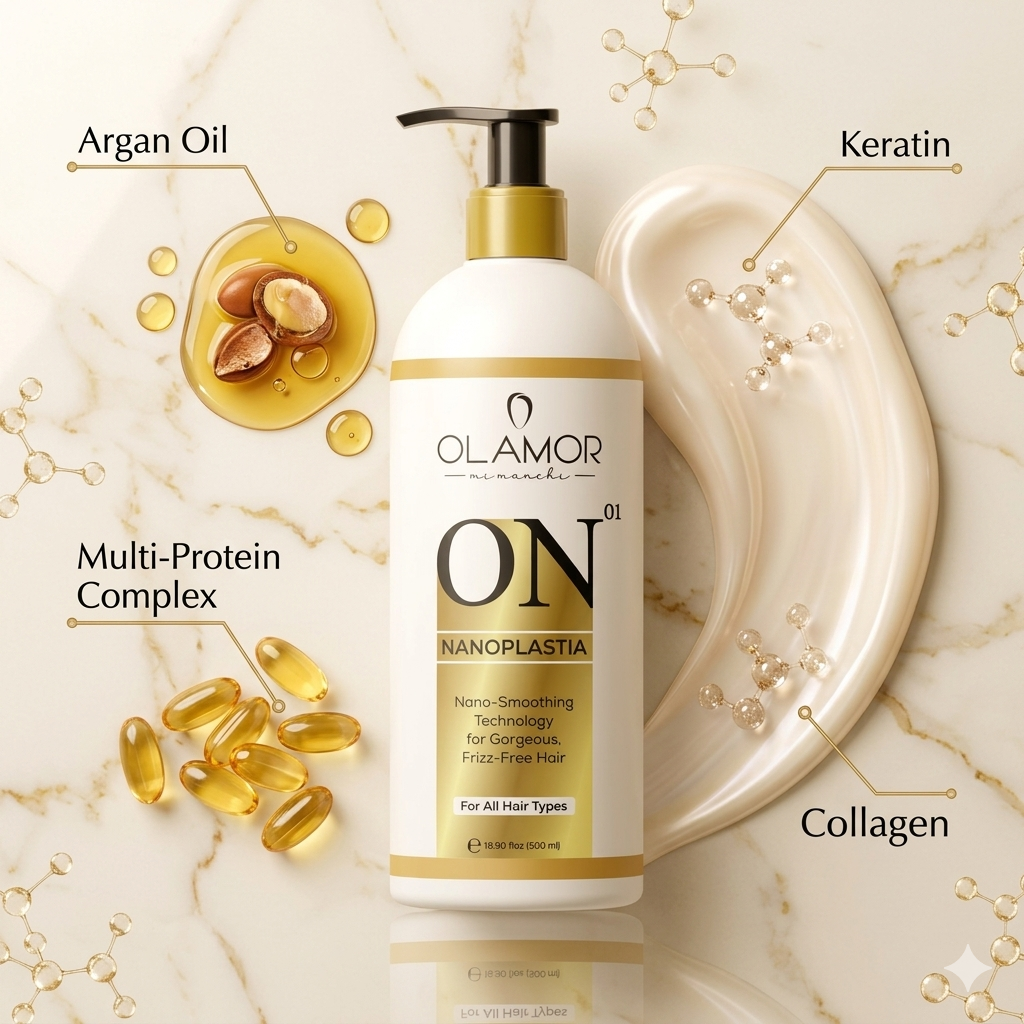 OLAMOR Nanoplastia Hair Treatment | Nano-Smoothing Technology for Frizz-Free, Smooth &amp; Shiny Hair | Professional Hair Repair Solution 500ML