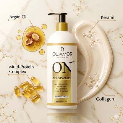 OLAMOR Nanoplastia Hair Treatment | Nano-Smoothing Technology for Frizz-Free, Smooth &amp; Shiny Hair | Professional Hair Repair Solution 500ML