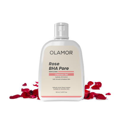 OLAMOR Rose BHA Cleanser Gel 120gm + SPF 50+ Sunscreen 500g + 10% Glycolic Acid Face Wash 100ml Combo | Pore Cleansing, Exfoliation &amp; UV Protection for Radiant Skin
