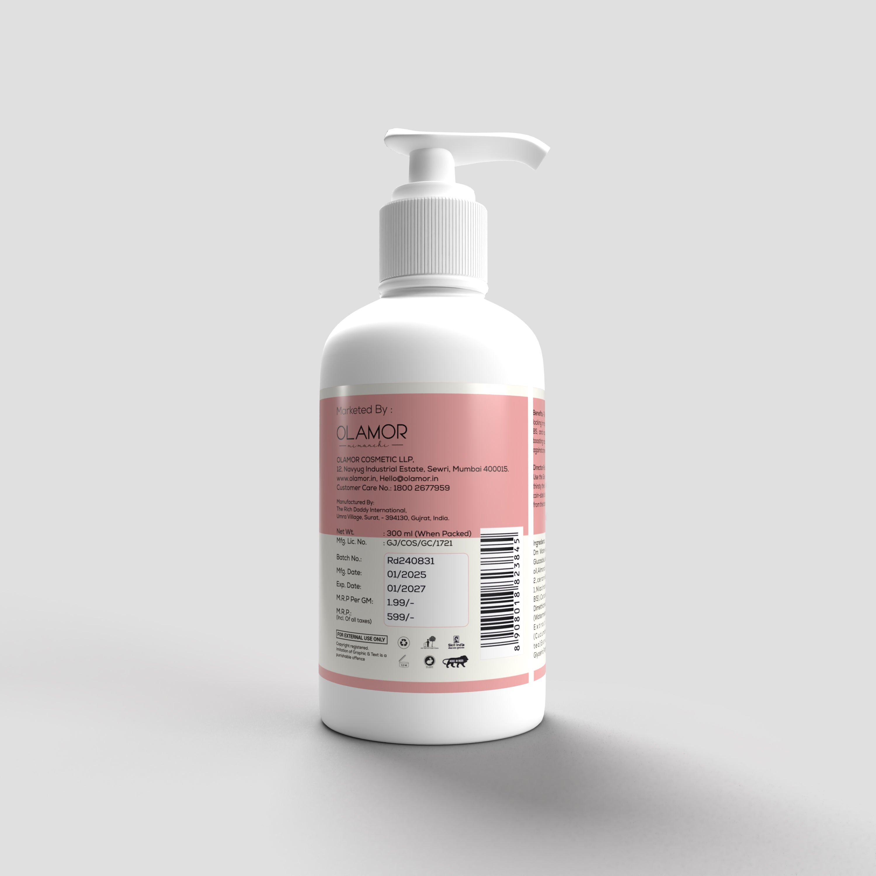 OLAMOR Protective Moisturiser Watermelon Glow with Niacinamide for Hydrating &amp; Brightening Skin | Lightweight Daily Face &amp; Body Moisturizer | 300ml