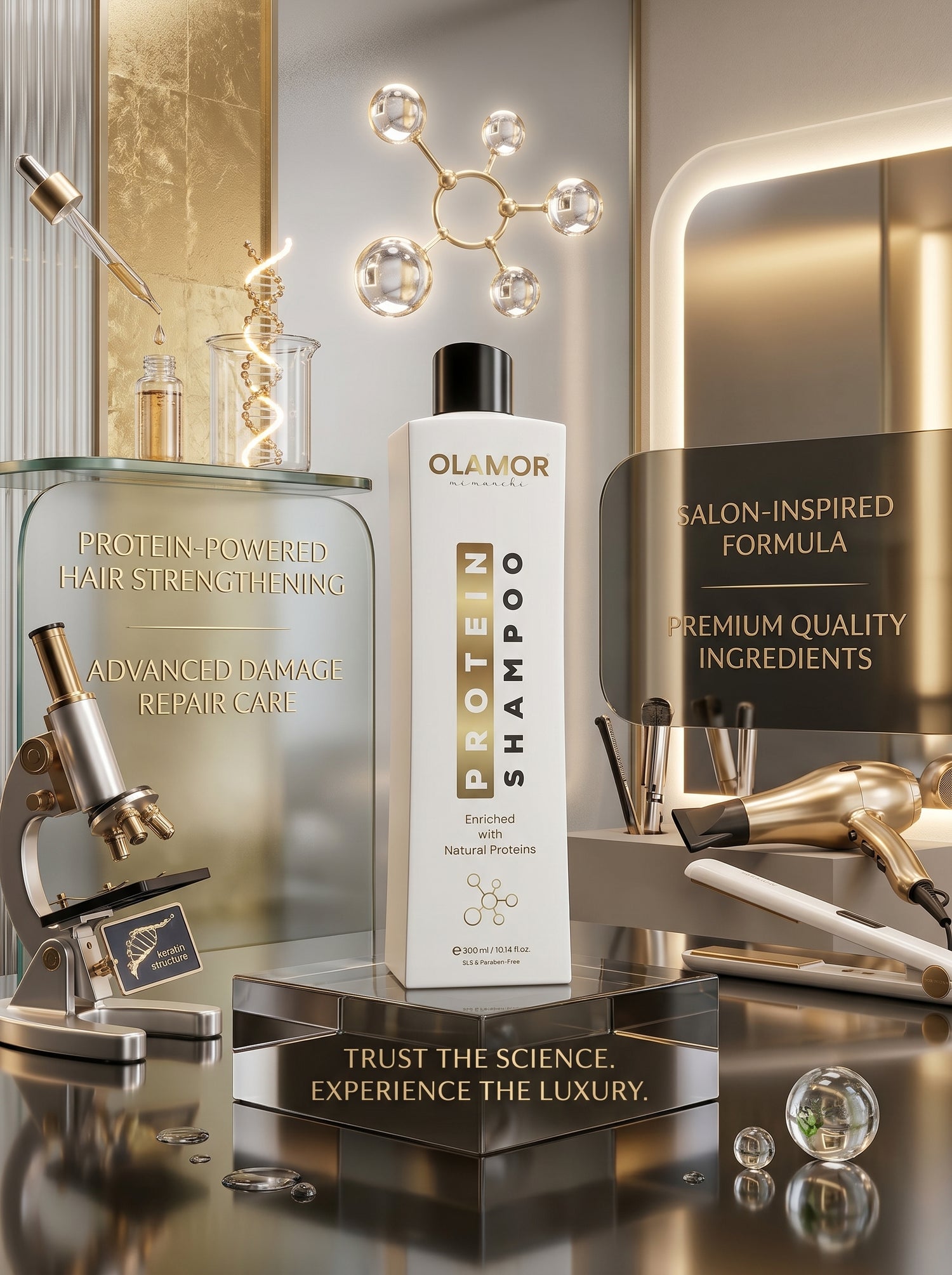 OLAMOR Complete Hair Repair Combo | Keratin Hair Treatment 500gm + Argan Oil Strengthening Therapy 500gm + Pre-Form Shampoo 300ml for Dry, Damaged &amp; Frizzy Hair
