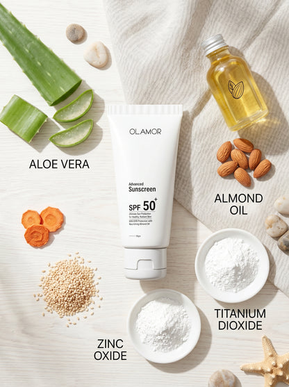 OLAMOR Advanced Sunscreen SPF 50+ 500g |Broad Spectrum UVA/UVB Protection with Vitamin E &amp; Moisture|Lightweight|Non-Greasy Sunblock for Healthy|Radiant Skin – All Skin Types|Travel Friendly