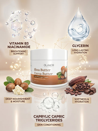 OLAMOR Shea Butter Coco Butter Face Massage Cream, Softens and Relieves Rough Dry Skin, 200gm