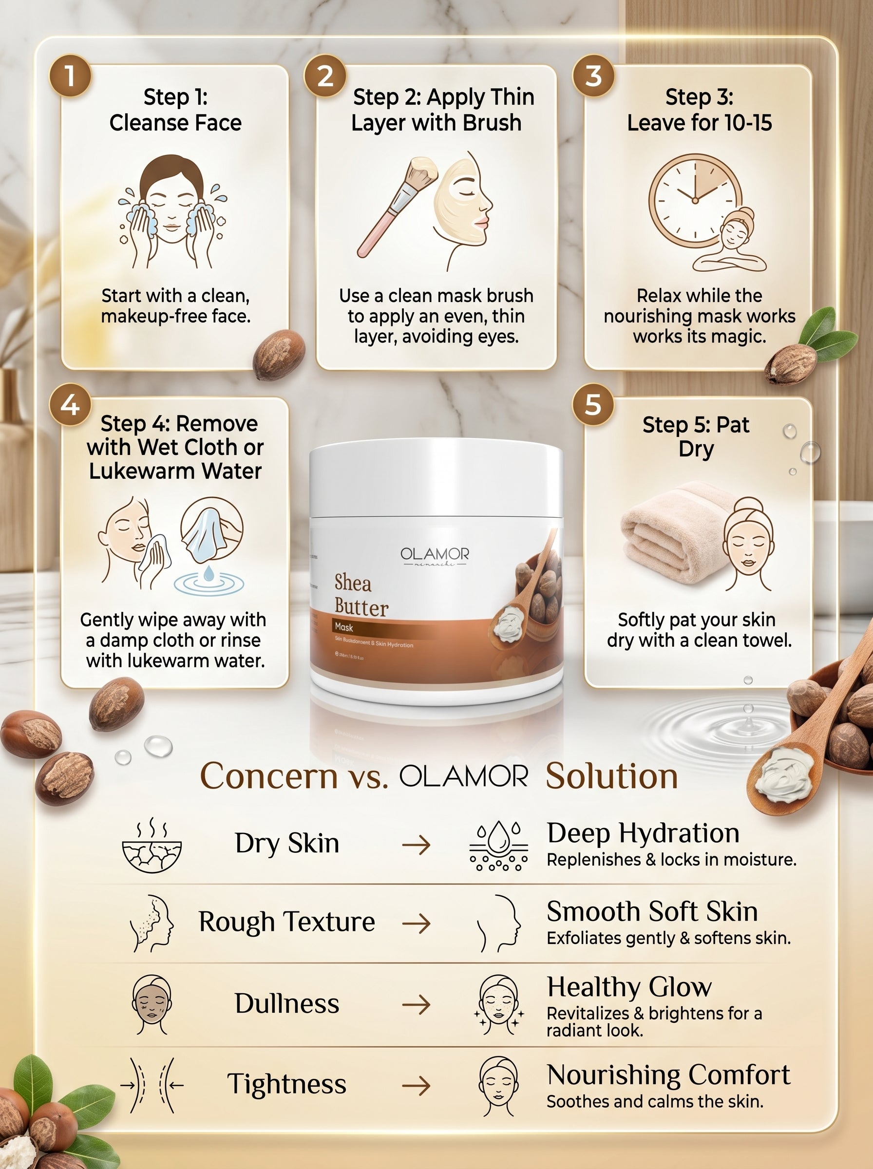 OLAMOR Shea Butter Face Mask for Skin Nourishment and Hydration, 200g