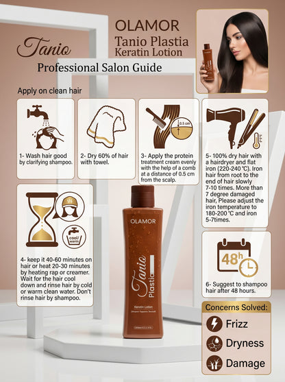 OLAMOR Tanio Plastic Keratin Lotion 300ml |Professional Tanioplastia Smoothing Treatment |Advanced Formaldehyde Free Formula for Permanent Frizz Control Intense Shine &amp; Hair Strengthening
