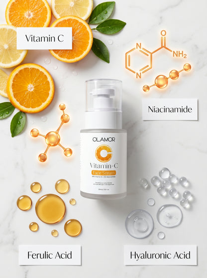 OLAMOR  Vitamin C Face Serum | Brightening &amp; Skin Tone Improving Serum for Glowing, Even &amp; Radiant Skin | For Men &amp; Women 30ml