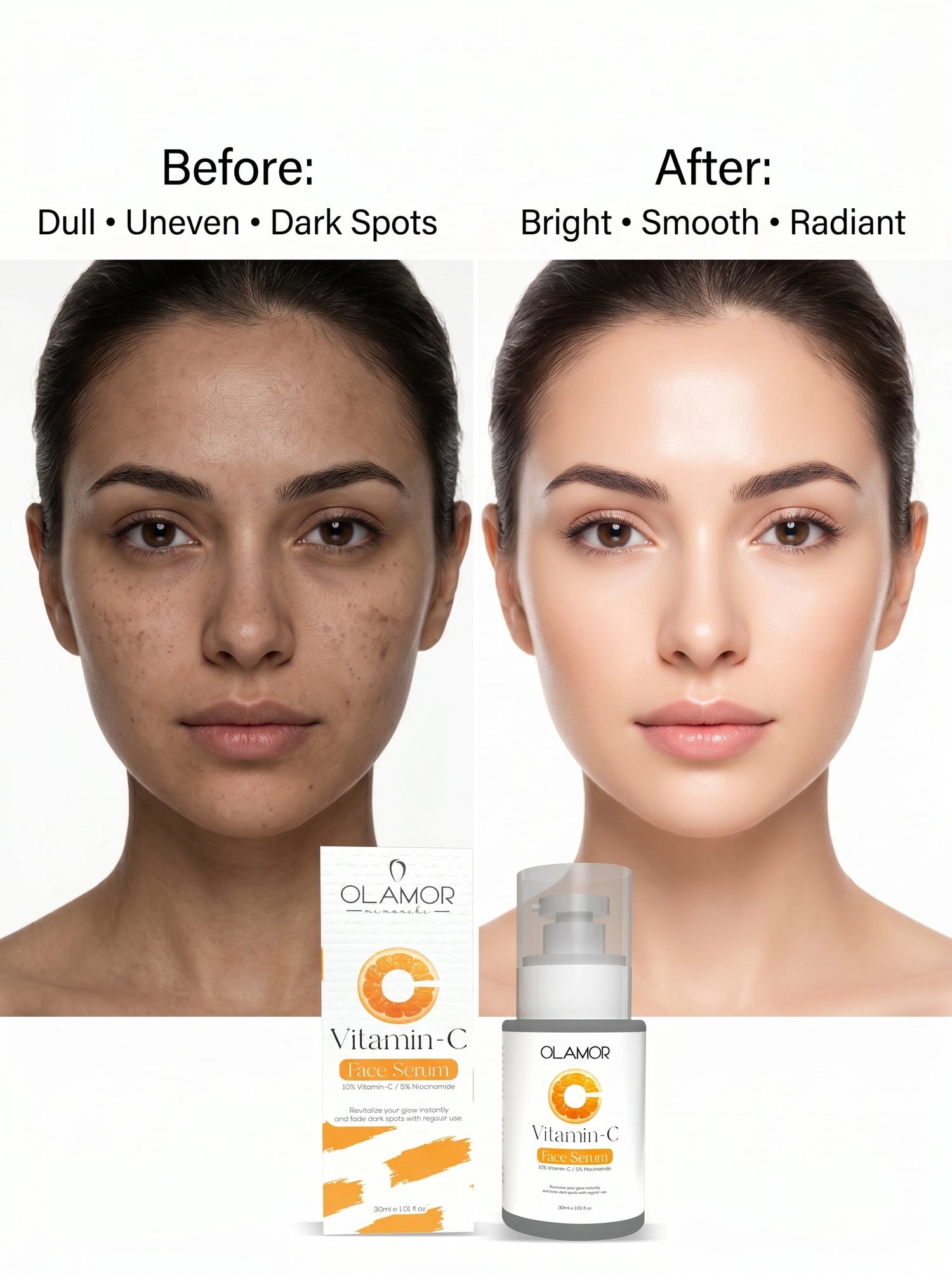 OLAMOR  Vitamin C Face Serum | Brightening &amp; Skin Tone Improving Serum for Glowing, Even &amp; Radiant Skin | For Men &amp; Women 30ml