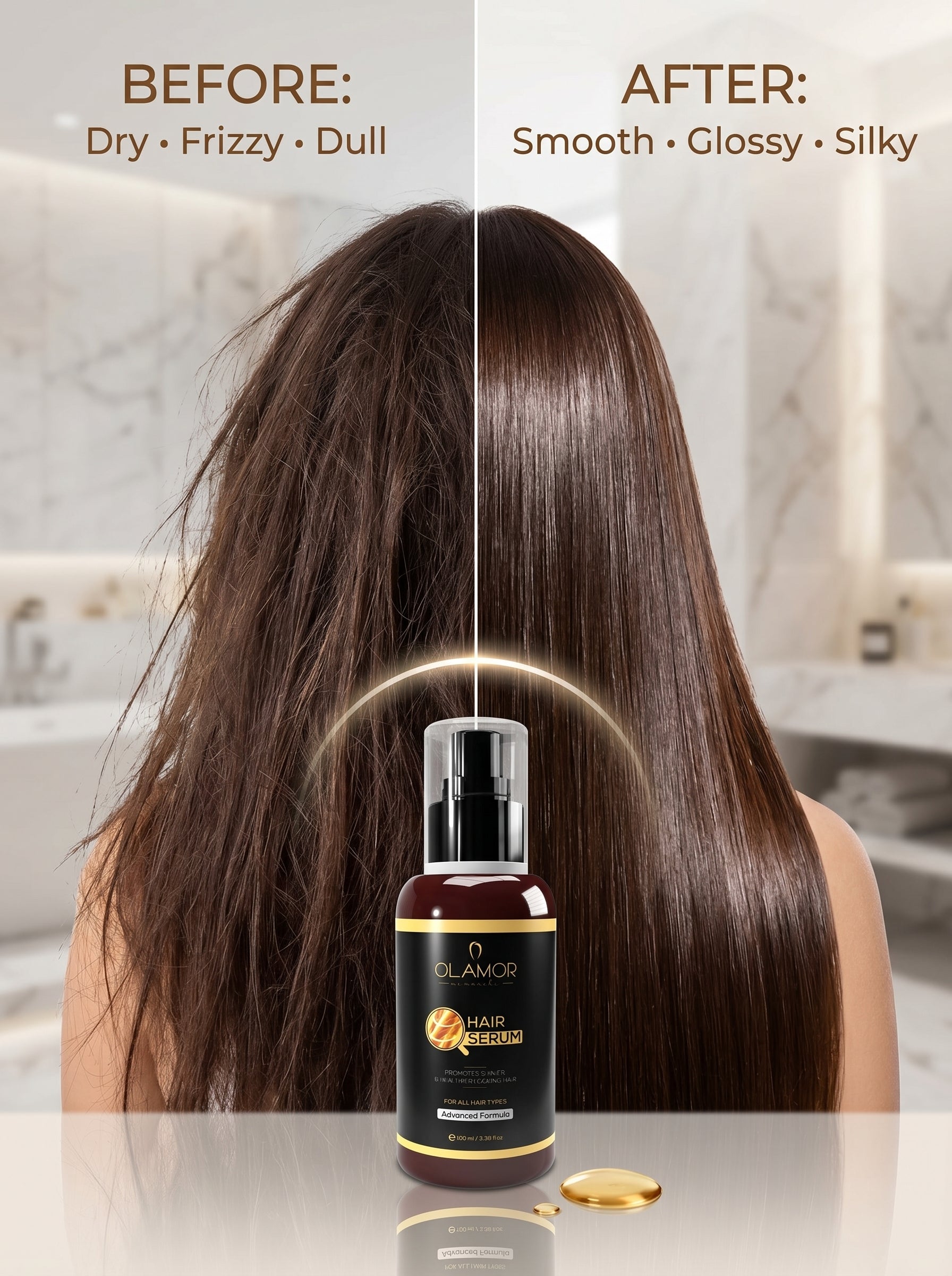 OLAMOR Vitamin-E Hair Serum with Macadamia Oil for Frizzy Hair &amp; Healthier Hair Growth - 100ml