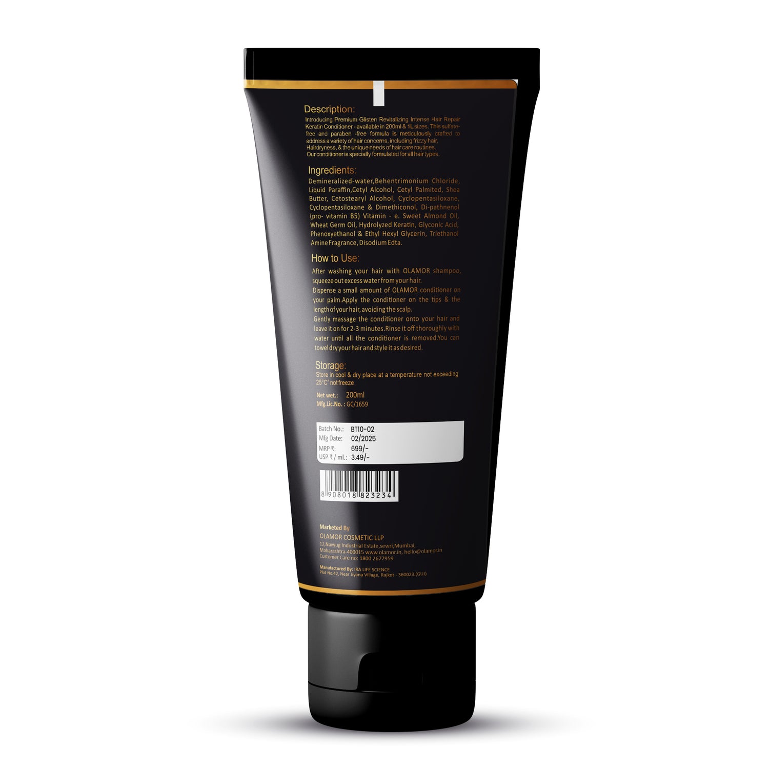 OLAMOR Glisten Keratin Conditioner 200ml | Intense Hair Damage Repair &amp; Deep Nourishment | Smooth, Frizz Control &amp; Shine