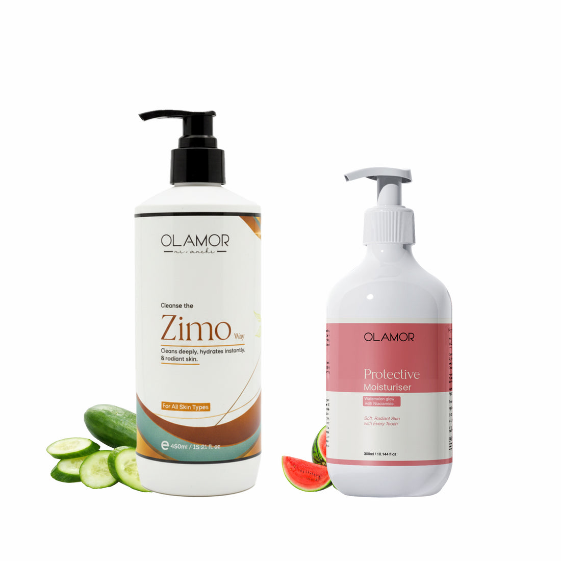 OLAMOR Zimo Cleansing Milk 450ml + Watermelon Glow Moisturiser 300ml | Deep Cleansing, Hydrating &amp; Brightening Skincare Combo with Niacinamide for Soft, Healthy &amp; Radiant Skin