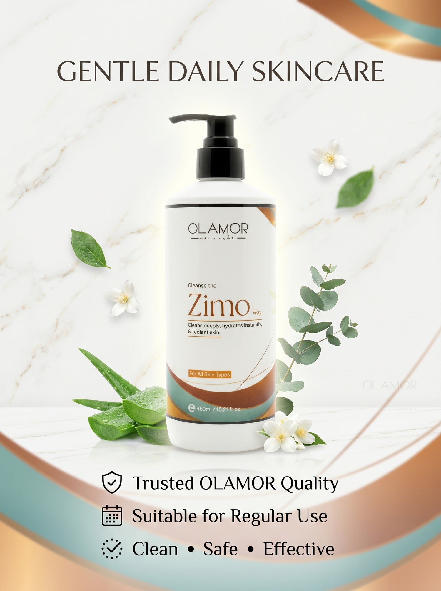 OLAMOR Zimo Cleansing Milk 450ml|Deep Cleansing &amp; Hydrating Formula for All Skin Types|Gently Removes Dirt Makeup &amp; Impurities for Soft Refreshed Skin|Daily Nourishing Face Wash &amp; Moisturizer