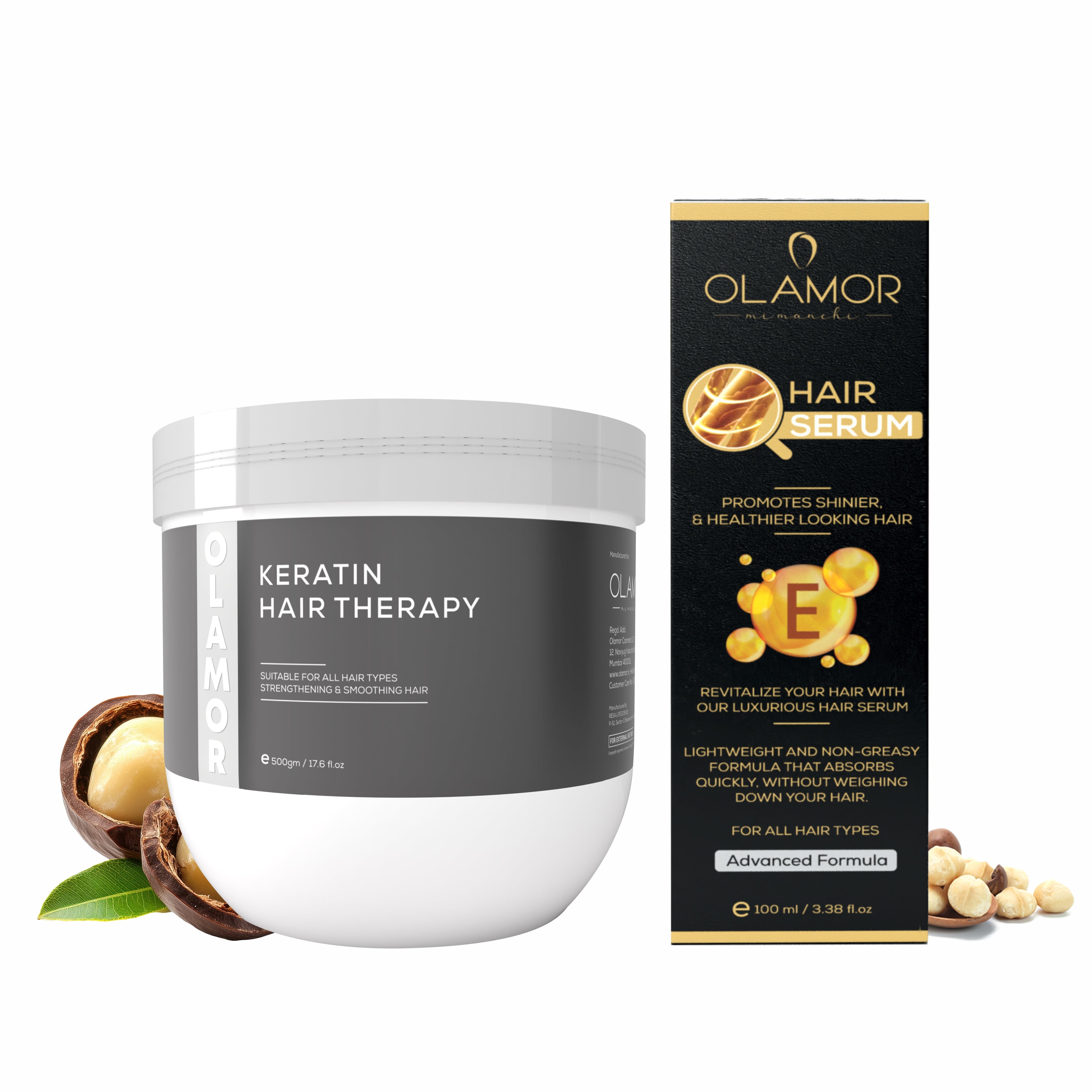 OLAMOR Keratin Hair Repair Combo | Keratin Hair Treatment 500gm + Vitamin-E Hair Serum 100ml for Dry, Damaged &amp; Frizzy Hair