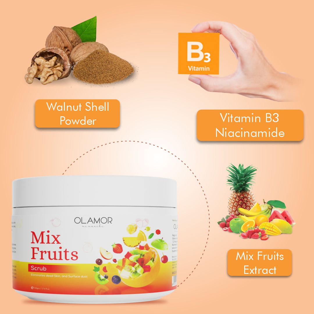 OLAMOR Mix-Fruits Face Massage Scrub Ingredients